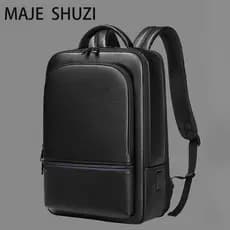 MAJE SHUZI Mochila estilo empresarial masculina de couro genuíno bolsa para computador 53 cm mochila à prova d'água moch