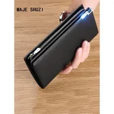 MAJE SHUZI novo estilo carteira masculina longo couro genuíno bolsa juventude negócios zíper carteira saco do telefone m