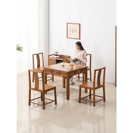 Wenge mesa de xadrez Casual, estilo chinês, tronco quadrado, mogno, mesa de jantar doméstica, toda madeira maciça, mesa