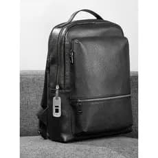 Mochila de couro genuíno masculino novo estilo desbloqueio de impressão digital mochila de negócios Casual grande capaci