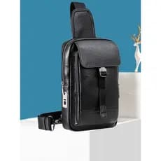 Bolsa de peito de couro genuíno masculina primeira camada bolsa de peito novo estilo impressão digital desbloquear bolsa