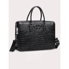 Bolsa masculina de couro genuíno padrão crocodilo impressão digital desbloquear maleta negócios simples bolsa computador