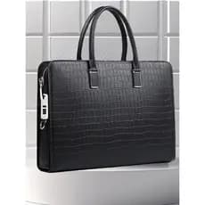 Bolsa masculina novo estilo de negócios simples bolsa couro genuíno impressão digital desbloquear maleta viagem negócios