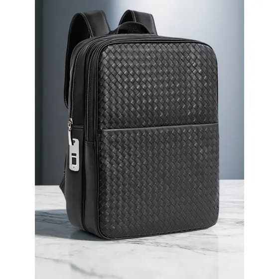 Mochila masculina de couro tecido Casual negócios impressão digital bloqueio mochila Street Wear bolsa masculina viagem