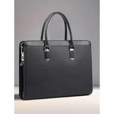 Bolsa masculina de couro genuíno genuíno, desbloqueio de impressão digital, maleta de negócios, grande capacidade, bolsa