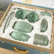 Celadon conjunto de talheres para rachaduras no gelo, tigelas, pratos domésticos, 38 peças, prato de cerâmica, caixa de