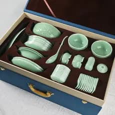 Celadon conjunto de prato luz doméstica luxo novo estilo em relevo tigela arroz estilo chinês conjunto prato Housewarmin