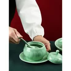 Celadon Copo de guisado à prova d'água Copo de ninho de pássaro com tampa com suporte inferior Jarra de sobremesa de cer