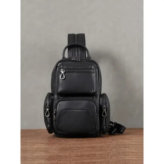 Bolsa de peito masculina de couro de primeira camada 2026 novo estilo multifuncional Casual bolsa mensageiro moda bolsa