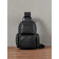 Bolsa de peito masculina de couro de primeira camada 2026 novo estilo multifuncional Casual bolsa mensageiro moda bolsa