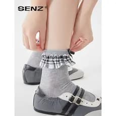 Meias de renda cinza femininas verão estilo balé meio tubo meias estilo fino pilha meias doce costura meias de algodão d
