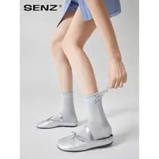 Meias de arco femininas verão finas meias de tubo médio ins estilo balé meias de pilha verão com pequenos sapatos de cou