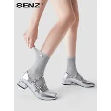 Cinza Curling lado meias femininas verão fino Mid-Tube meias respirável malha pilha meias verão legal meias com sapatos