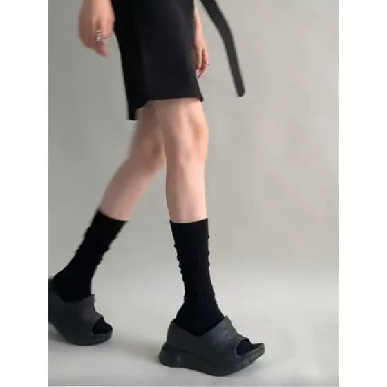 Meias de pilha preta femininas verão fino meados de tubo bezerro meias com pequenos sapatos de couro primavera outono lo