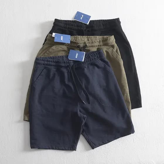 Japonês simples verão legal calças de praia solto masculino Casual esportes calças de cinco pontos Slub algodão Shorts c