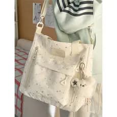 Bolsa de lona francesa feminina mensageiro bolsa de ombro bolsa de transporte bolsa de livro All-Match estudante de gran