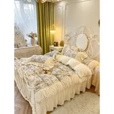 Francês Pastoral engrossado leite veludo cama conjunto de quatro peças Coral veludo estilo princesa plissado rendas colc
