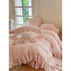 Inverno estilo princesa leite velo engrossado quente amor coração puxar flor conjunto de quatro peças dupla face pelúcia