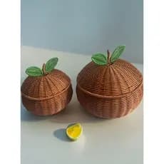 Imitação de rattan tecido laranja imitação rattan forma criativa com tampa cesta frutas secas lanche cesta sala estar pr