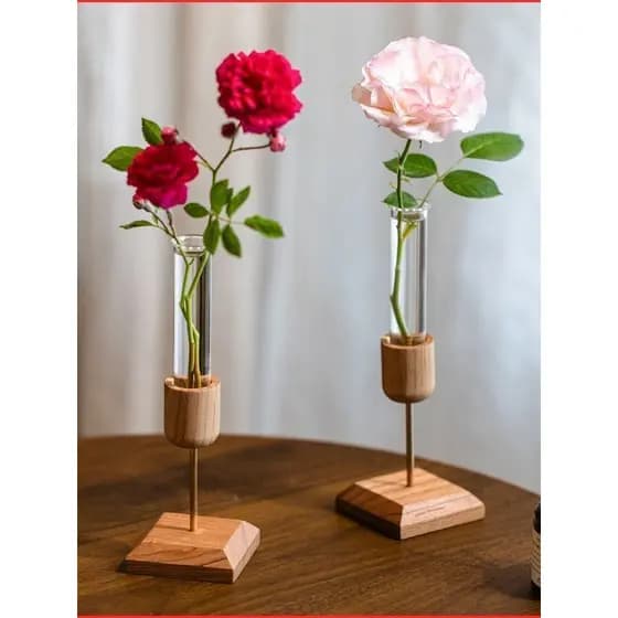 Bancada criativa arranjo de flores ins estilo literário simples cultura de flores vaso de vidro madeira maciça tubo de e