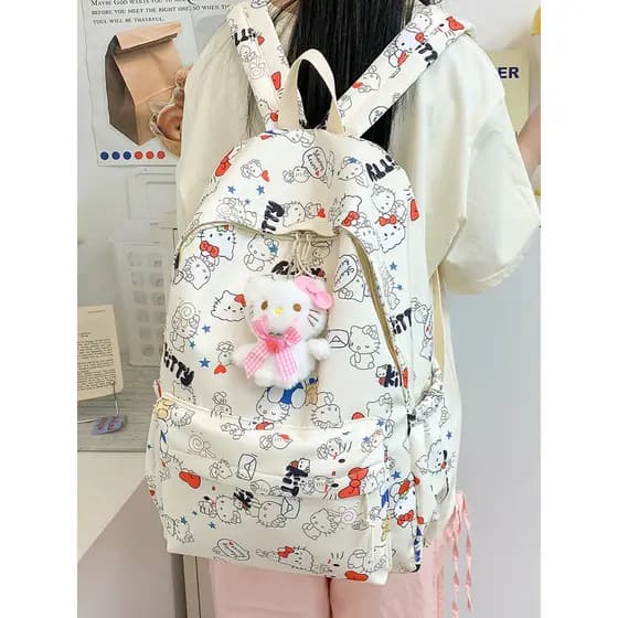 Mochila escolar para meninas do ensino médio, grafite exclusivo, mochila escolar fofa, nicho, Hello kitty, mochila para