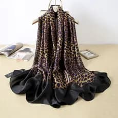 Novo estilo simulação lenço longo de seda estilo europeu americano clássico leopardo impressão cachecol feminino elegant