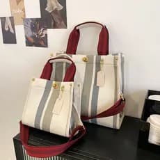 Bolsa Tote feminina 2025 primavera lona contraste cor listras bolsa Cross-Border Retro ombro saco do mensageiro Casual A
