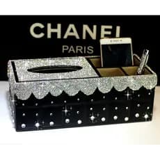 High-End couro diamante-cravejado caixa de tecido vara diamante estilo europeu caixa de papel escritório caixa de armaze