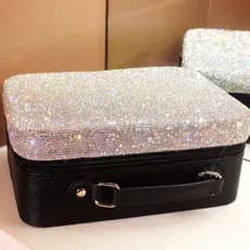 Bolsa cosmética diamante grande capacidade com espelho multifuncional portátil estilo ins calcanhar maquiagem estojo cos