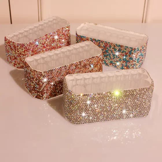 Luxo diamante-cravejado maquiagem caneta caixa de armazenamento sobrancelha lápis Rack de armazenamento poroso pincel de