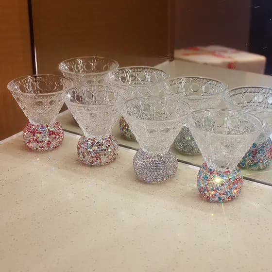 Vidro de Martini japonês cravejado de diamantes, pé curto, padrão de gema, triângulo, vidro de champanhe, coquetel, nich