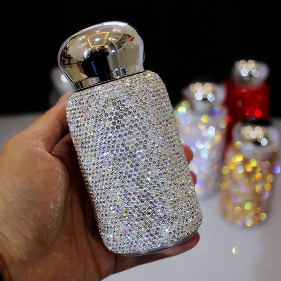 Mini copo térmico luz luxo cravejado de diamantes pequeno portátil 304 copo de água de aço inoxidável simples ins estilo