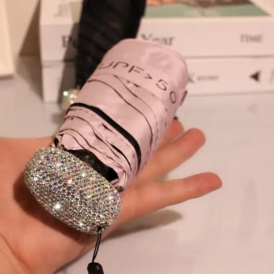 Moda na moda portátil guarda-sol de alto valor cravejado de diamantes protetor solar Anti-ultravioleta estilo influencia