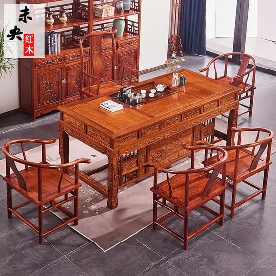 Mesa de chá de mogno combinação de cadeira de chá de jacarandá africano mesa de chá de escritório conjunto de bandeja de