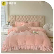 Versão coreana francês leite velo cama conjunto de quatro peças dupla face Coral velo colcha capa mais velo cama de três