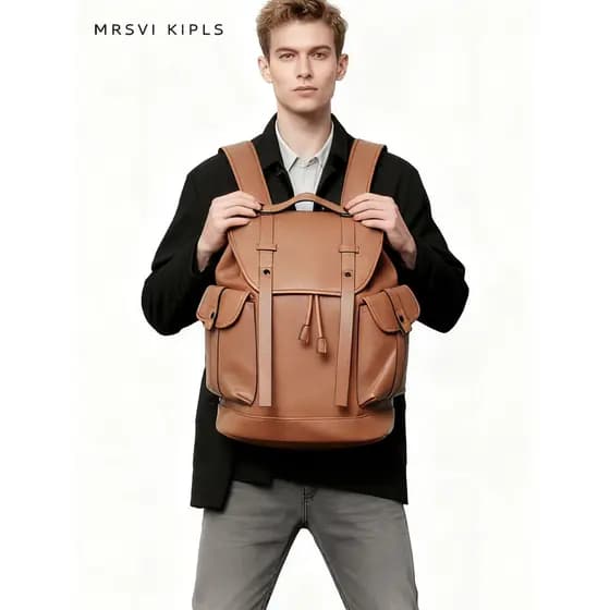 Retro negócios couro mochila masculina grande capacidade Commuter computador mochila Design Casual sentido estudante uni