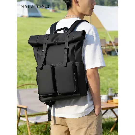 Mochila masculina de couro simples, grande capacidade, computador de negócios, viagem ao ar livre, caminhadas, feminina,