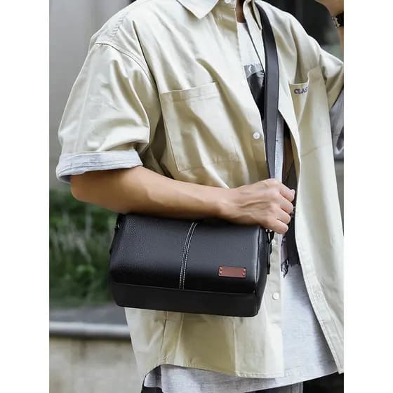 Genuíno couro genuíno moda masculina bolsa de ombro mensageiro saco de negócios Commuter High-End pequena bolsa de ombro