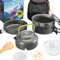 Multifuncional conjunto de panela aço inoxidável acampamento piquenique ao ar livre portátil frigideira piquenique fogão