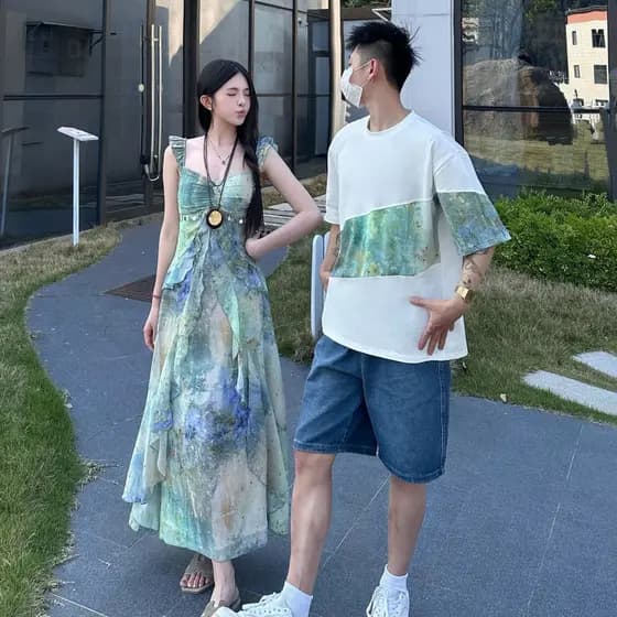 Casal usar terno de alta qualidade uma peça um vestido nova camiseta chinesa primavera outono estilo nicho Design sentid