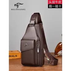 Bolsa de peito de couro genuíno masculina Casual bolsa de ombro moda bolsa mensageiro primeira camada bolsa masculina mo
