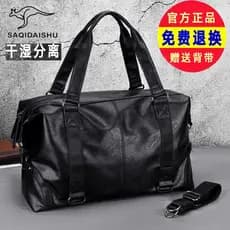 Bolsa de viagem masculina, bolsa de ombro com separação seca e molhada, bolsa mensageiro de couro macio, grande capacida