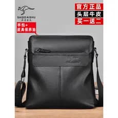Saki Kangaroo Bolsa de Ombro Masculina de Couro Genuíno Moda Crossbody Bolsa Casual Masculina Pendurada Bolsa Primeira C