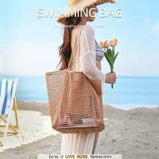 Estilo de férias saco de praia feminino oco grade dobrável grande capacidade All-Match bolsa de ombro ins influenciador