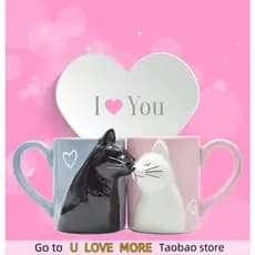 2 Pçs Luxo Beijo Gato Copos Casal Canecas De Cerâmica Casado
