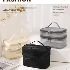 Saco cosmético de malha de grande capacidade transparente saco de armazenamento de higiene pessoal viagem portátil Multi