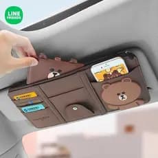 Linha urso marrom óculos de carro clipe bonito dos desenhos animados viseira de sol armazenamento ferramenta útil carro