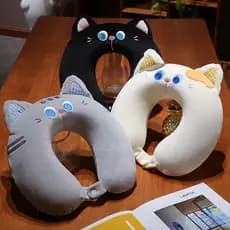 Bonito dos desenhos animados gato em forma de u pescoço travesseiro de pelúcia pescoço travesseiro viagem escritório Nap