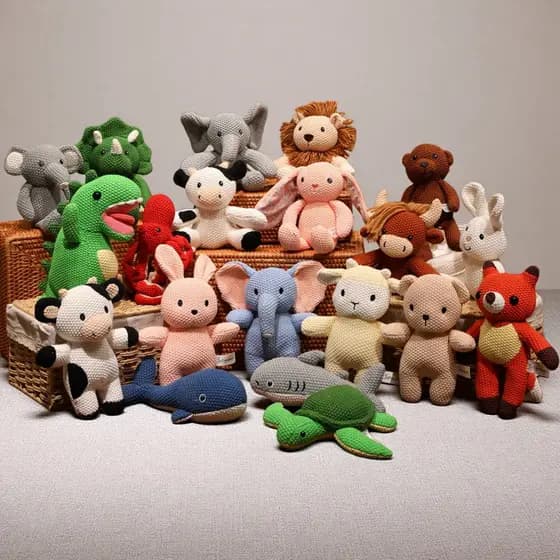 Desenhos animados de malha série Animal boneca dinossauro raposa elefante boneca crianças jardim de infância reconfortan