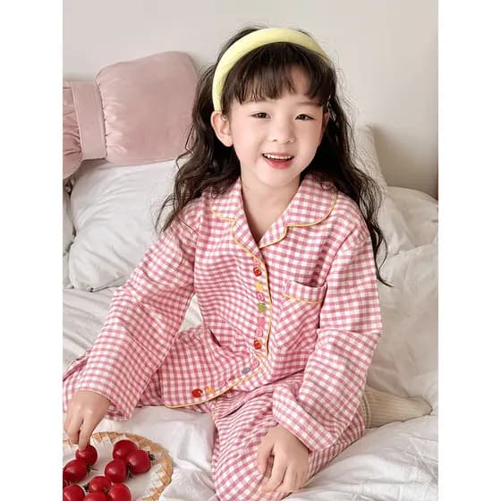 {Ilha de dormir} Pijama infantil de flanela escovada de algodão puro outono inverno terno de manga comprida fofo roupas